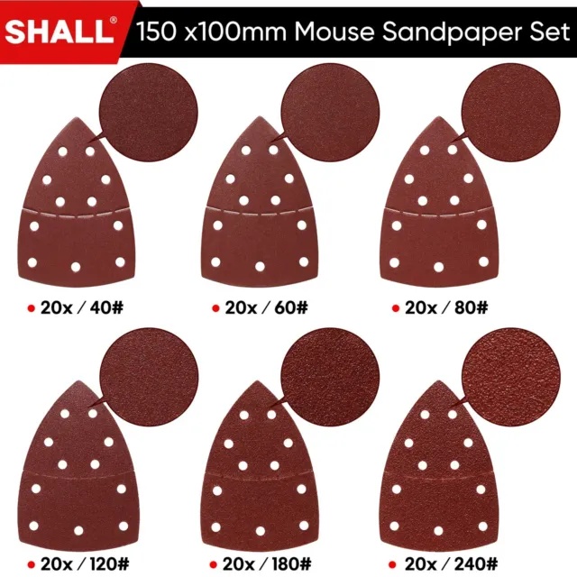 SHALL 120X Mixed Mouse Sanding Sheets Sander Pads Sandpaper Black & Decker