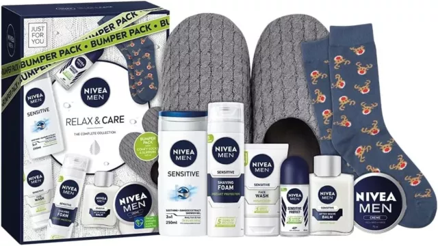 NIVEA MEN Relax & Care Gift Set (8 Pieces) | Includes Slippers and Socks