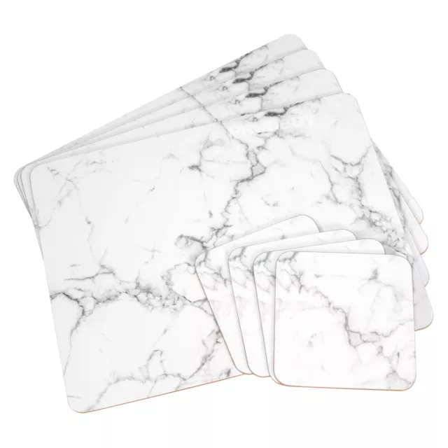 Set of 4 Placemats & Coasters Cork Table Place Settings Mats Marble Effect Print