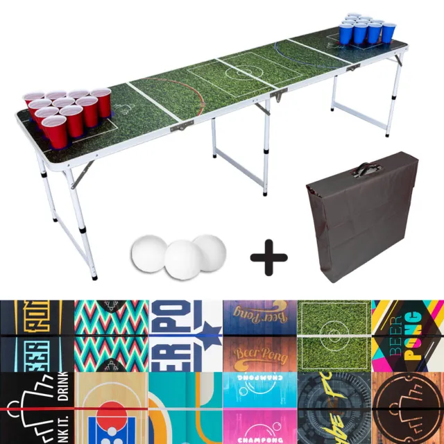 FOLDING BEER PONG TABLE PACK 8 foot - 15 Designs | Table + Bag + Balls | Party