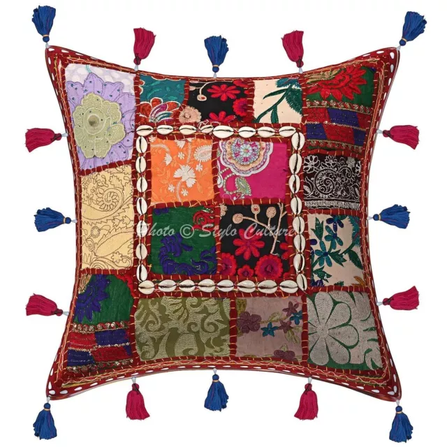 Patchwork Cushion Cover Tassles Tribal Throw Pillow Case Hippie Gypsy Home Decor
