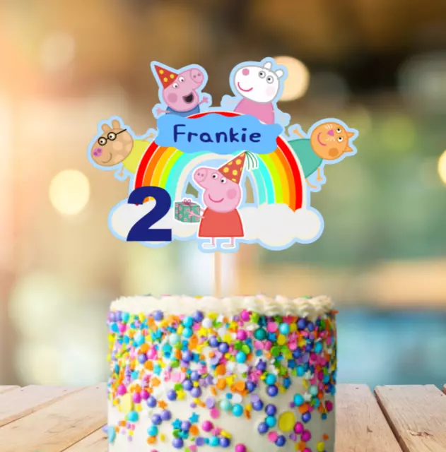 Personalised Peppa Pig Rainbow boys Cake Topper | Birthday Party Decorations