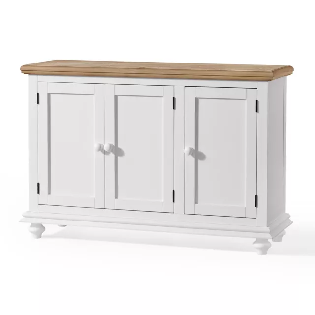 Shire Large White Sideboard with Oak Top 3 Door, Height-Adjustable Shelves,120cm