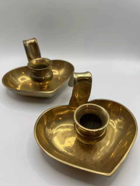 Vintage Brass Heart-Shaped Candle Holders/Chambersticks