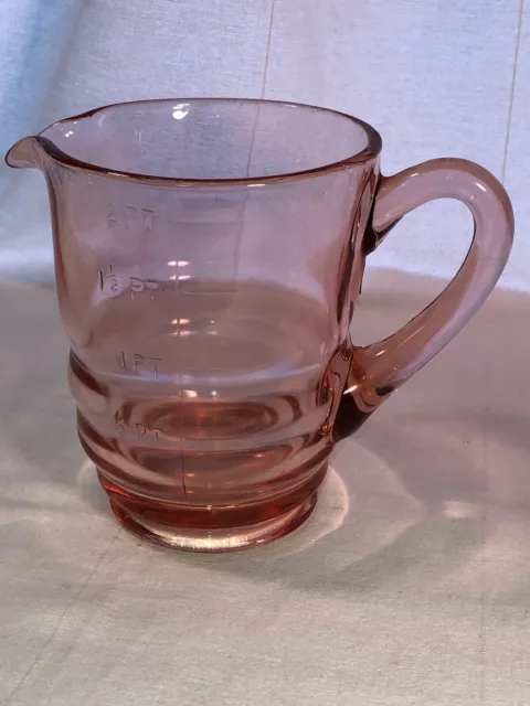 Pink Measuring Pitcher Six Inches High Depression Glass Quart Size