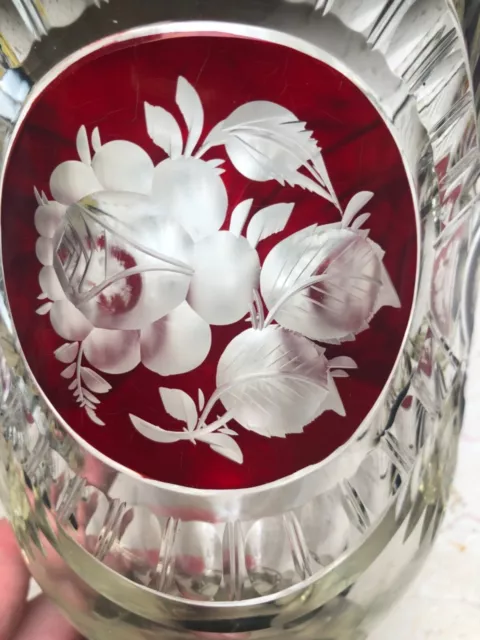 Vase art deco 20er Jahre Kristall Glas geschliffen Rosendekor Böhmen? 3