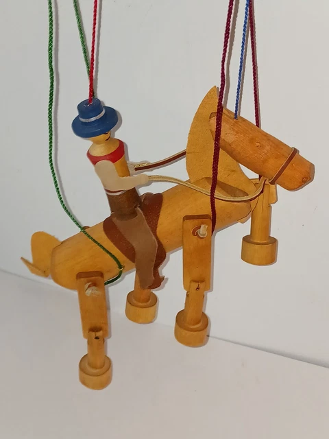 STRING MARIONETTE By Fish River Crafts Vintage COWBOY on HORSE NWT Made In MAINE