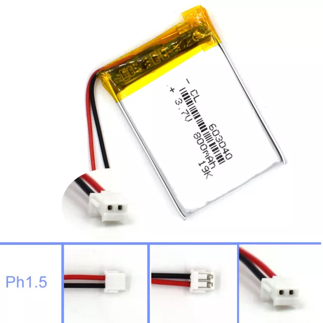 Lipolymer 603040 3.7V 800mAh Battery Rechargeable Cell for Lamp Led Camera GPS