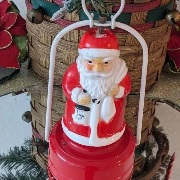 Vtg. Unique 1950's Milk Glass And Tin Santa Railroad Lantern