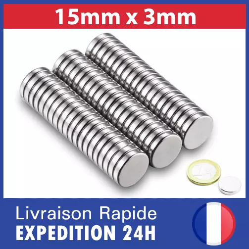 Aimant neodyme puissant 15mm x 3mm super magnet neodymium fort 15x3mm rond NdFeB