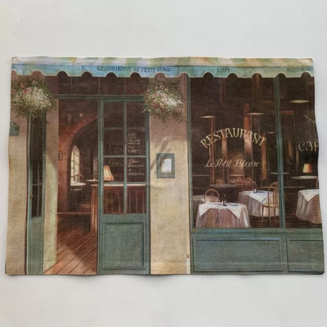 Vintage French Parisian Bistro Cafe Woven Vinyl Table Placemat Signed 16.5"