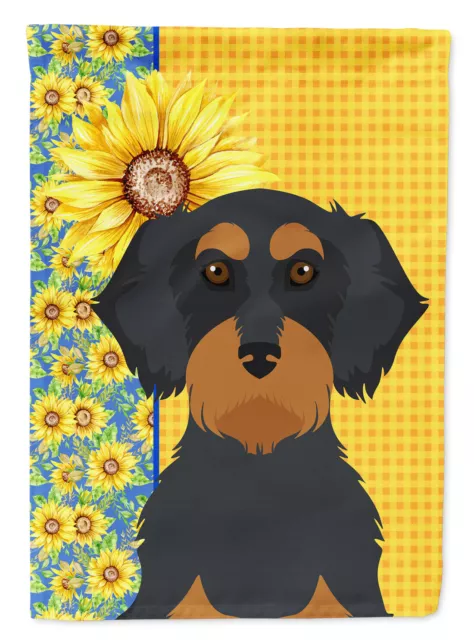 Summer Sunflowers Wirehair Black Tan Dachshund Garden Flag WDK5402GF