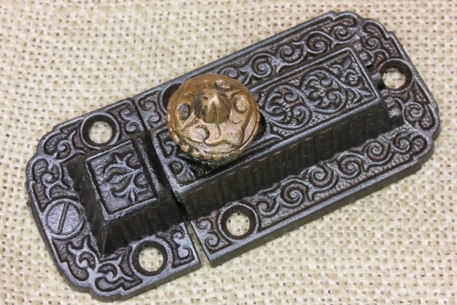 Old Cabinet Catch Jelly Cupboard Latch Decorated Solid Brass Knob Vintage 3 5/8"