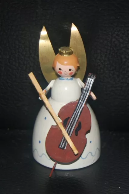 sehr alter Engel mit goldenen Messing ? Flügeln mit Cello Erzgebirge Schön alt
