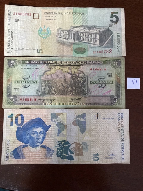 El Salvador banknotes set Three Notes circulated condition Lot VI