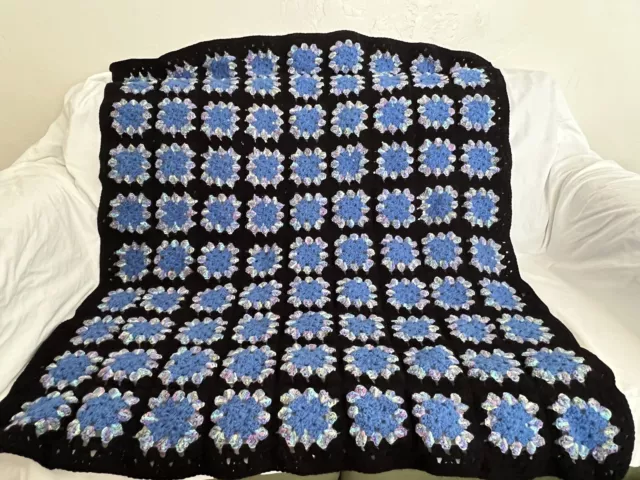 Vintage Granny Square Blanket Sofa Throw Afghan Hand Crochet 48" X 40"