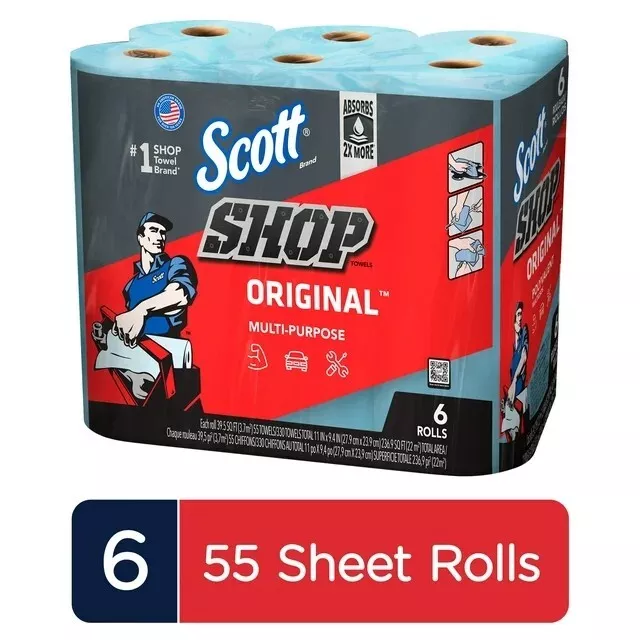 Scott Professional Multi-Purpose Shop Towels, 55 Sheets per Roll, 6 Rolls