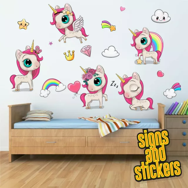 16 autocollants muraux monde licorne papier peint chambre enfant décalcomanie voitures dessin animé filles