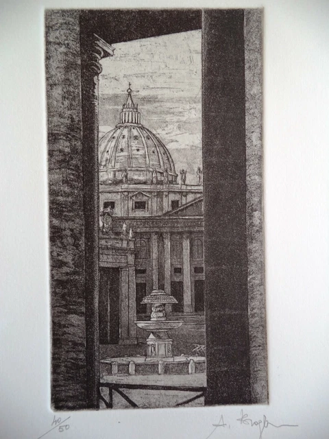 Amedeo Brogli quadro acquatinta firmata Roma San Pietro 25x35 esemplare 40/50 #1
