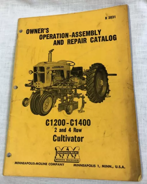 Vintage 1956 Minneapolis Moline Co Operators Manual C1200-C1400 Cultivator R3031