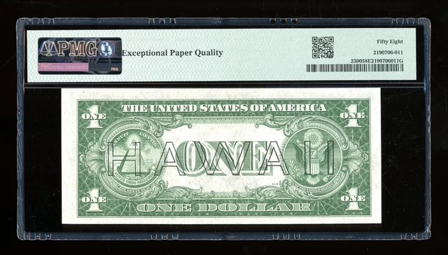 DBR 1935-A $1 Silver Hawaii LC Block Fr. 2300 PMG 58 EPQ Serial L78683083C 2