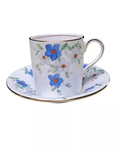 Vintage Bell Demitasse Cup & Saucer~Fine Bone China~England~Blue Floral