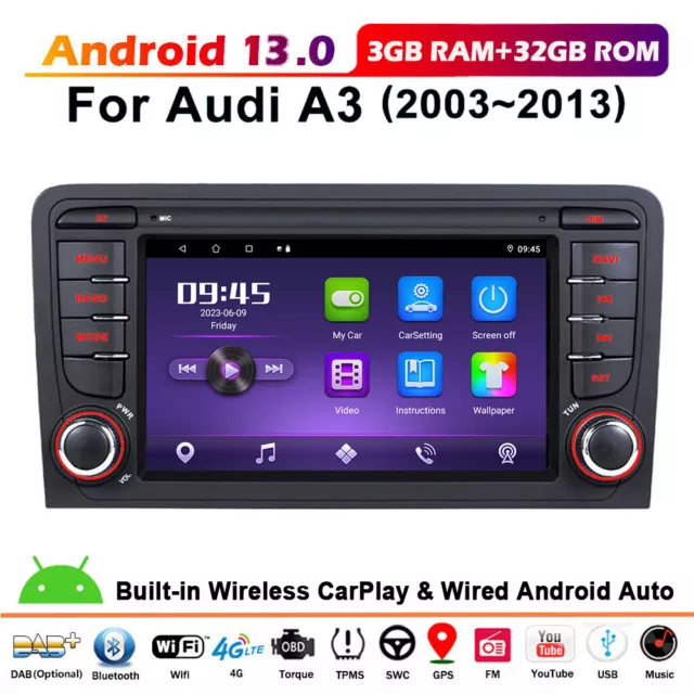 Android 13 Autoradio Für AUDI A3 8P 2003-2012 GPS Navi WIFI CarPlay USB DAB+ DSP