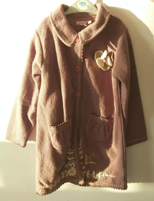 Monsoon Girls Brown/Purple 100% Wool Embroidered Coat Age 6-8 years Girls