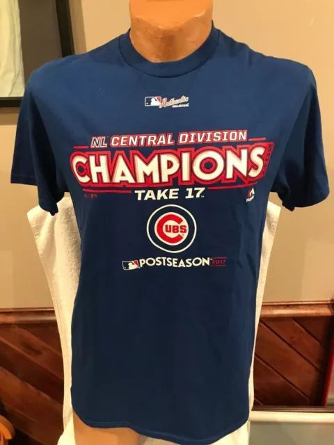 SWEET Chicago Cubs Adult Md 2017 NL Central Champs Majestic T-Shirt, NEW&NICE!