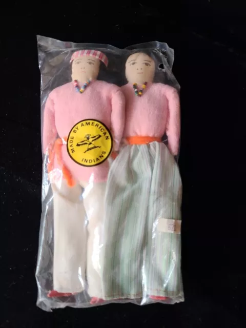 NOS Sealed NIP VINTAGE Set of 2 NAVAJO INDIAN DOLLS Made By American Indians