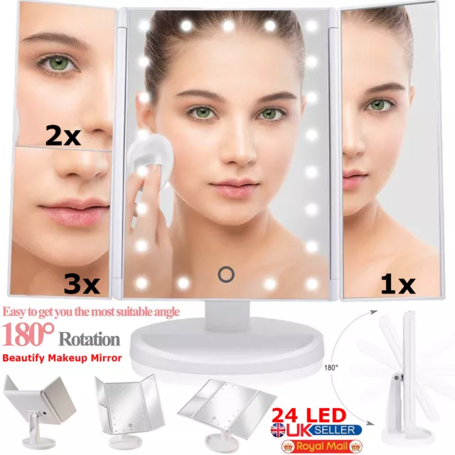 24 LED Touch Screen Make Up Mirror Tabletop Lighted Cosmetic Illuminated Vanity.