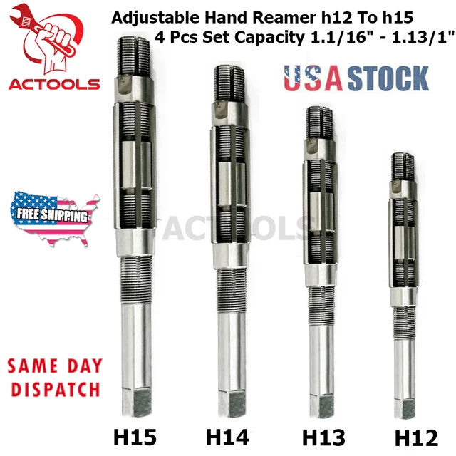 New Adjustable Hand Reamer 4 Pcs Set H12 To H15 Capacity 1.1/16" 1.13/1" USA