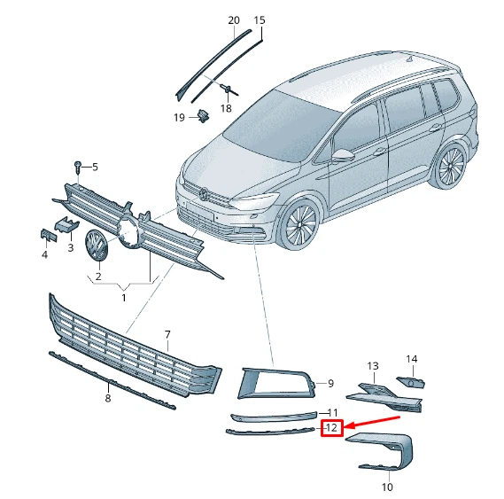 Grilles De Pare-chocs Avant Pour Volkswagen Touran 2010-2015 - Paire Gauche/droite Noir Plastique - Référence OEM 1T0853665P/1T0853666T