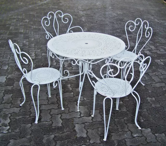 Gartentisch Shabby Chic Metalltisch Garten Eisen Tisch mir 2x Sessel & 2 x Stuhl