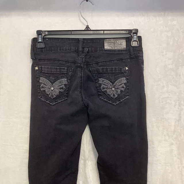 Hydraulic Jeans Womens 8 Lola Skinny Ankle Stretch Black Distressed Embroidered