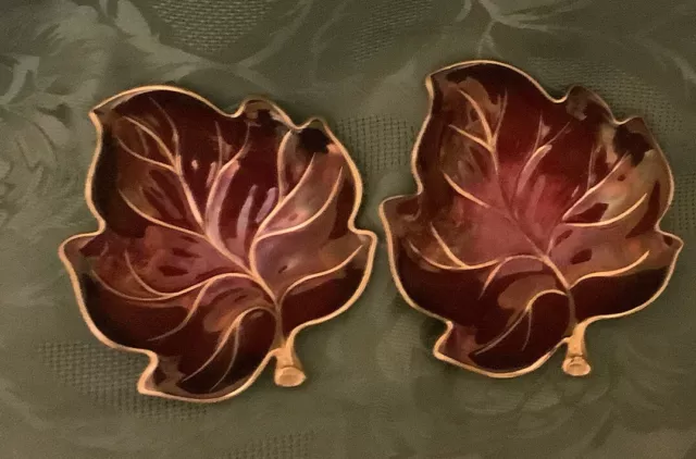 Carlton Ware “Rouge Royale” Art Deco  Gilded Porcelain Leaf Dish  - Pair