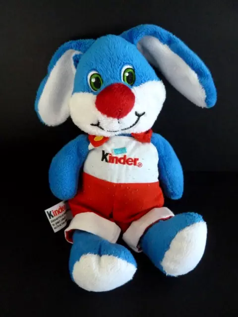 93**. DOUDOU PELUCHE KINDER LAPIN BLEU ROUGE BLANC SALOPETTE 26 cm - TBE*
