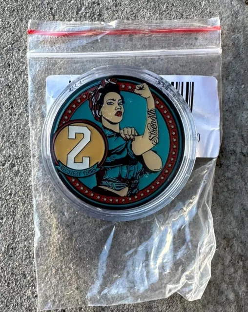 2 Year Sobriety Coin - Rosie The Riveter AA Chip and Medallions with Third St