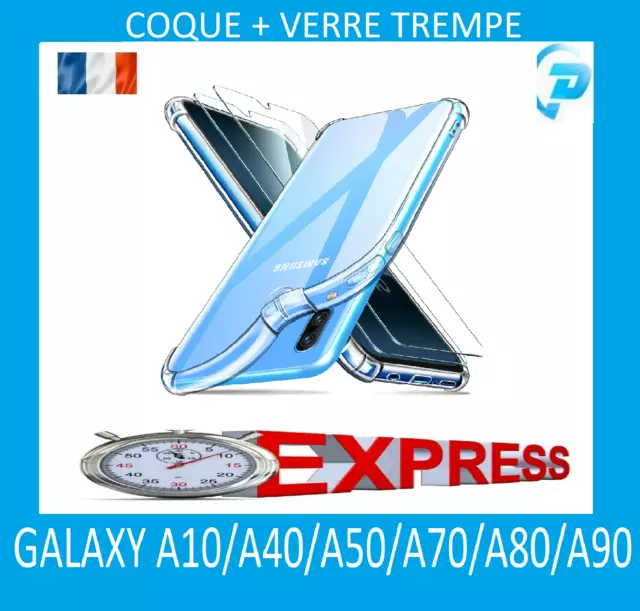 Coque Gel  +Vitre Verre trempé Pr Samsung GalaxyA10 A40 A50 A70 A80 A90