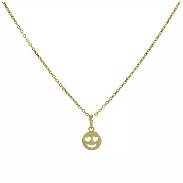 9ct Gold Heart Eyes Emoji Necklace 16 - 20 Inches Love Hearts