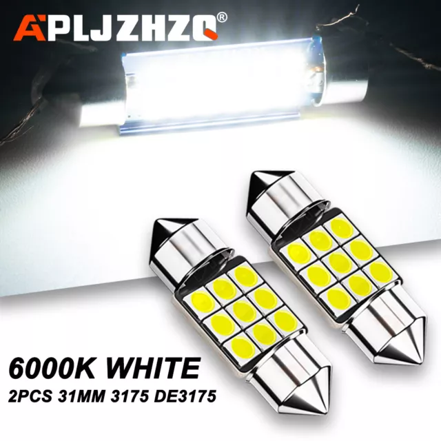 2PCS DE3175 31MM 6000K Cool White LED Ceiling Dome Light Bulb for Acura Subaru