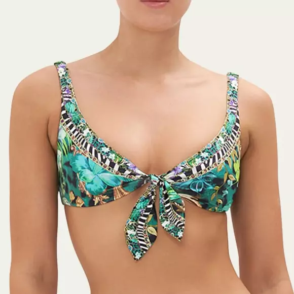 NWT - Camilla "Sing My Song" Tie-Front Bikini Swimsuit Top, Multi - US 6/Small