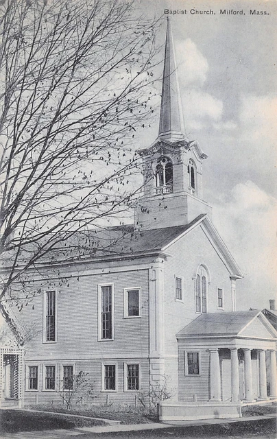 Milford MA Arch-Window Belltower~Colonial Baptist Church c1910 Postcard