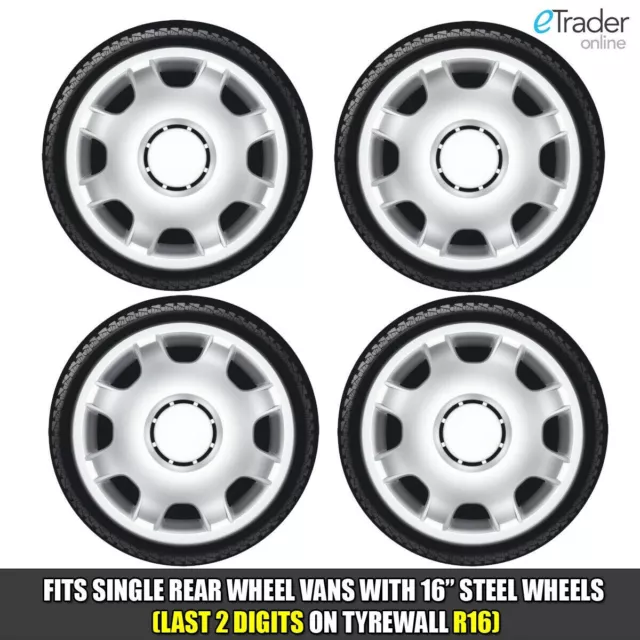 4x Copricerchi Mercedes Sprinter 16" Argento Tappi Mozzo Piatto Profondo Motorhome Merc