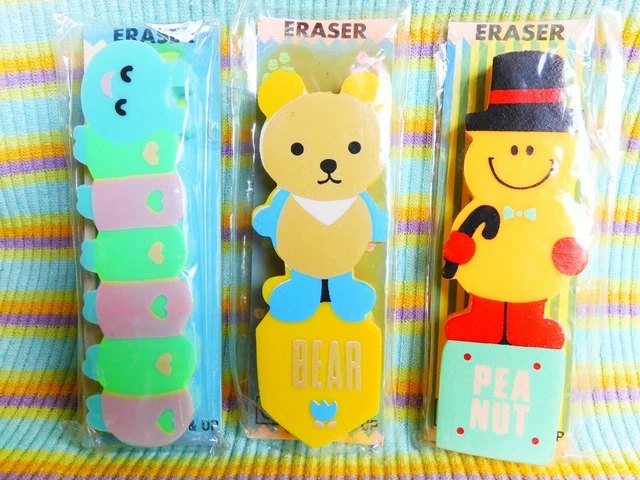 🐛 Vintage 1990 Gommine Animal Eraser Gomme Gomma Collezione Bruco Orso Pea Nut