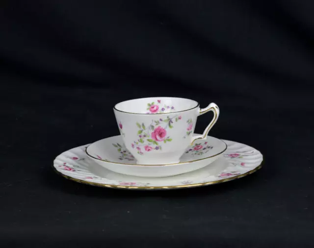 Crown Staffordshire Pink Rose Tea Cup, Saucer & Plate 3 pc Set England  (EC1068)