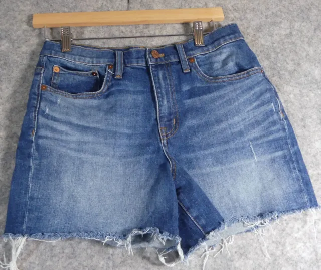 Madewell Womens 27 Shorts High Rise Distressed Denim Frayed Hem Blue
