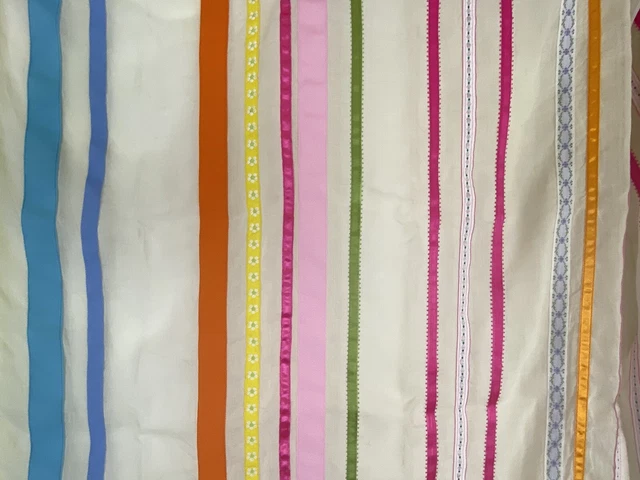 PB Teen Pair (2) Parfait Ribbon Sheer Window Panel 40 x 63 White Rainbow Pink PB Teen Pair (2) Parfait Ribbon Sheer Window Panel 40 x 63 White Rainbow Pink