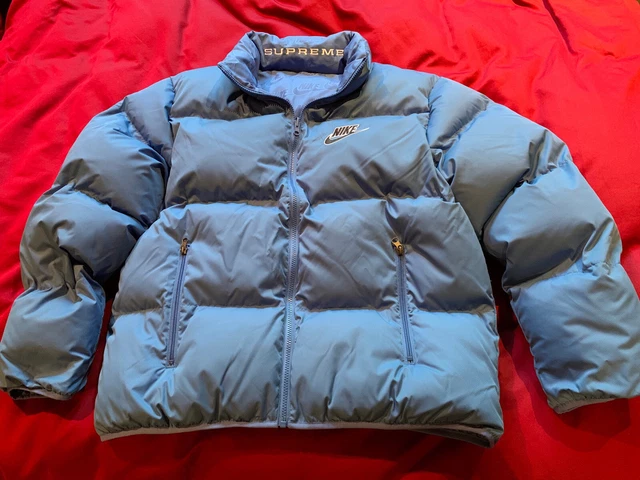 SUPREME NIKE REVERSIBLE Puffy Jacket-Blue- Size Large. Tried on