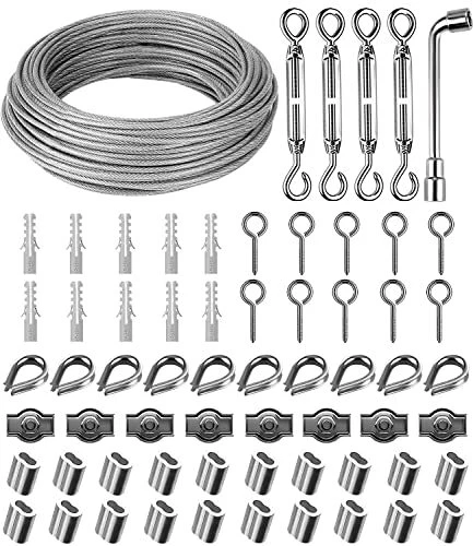 30m 3mm Corde en Acier Inoxydable 304, Cable Acier Suspendre Kit, fil à linge PV